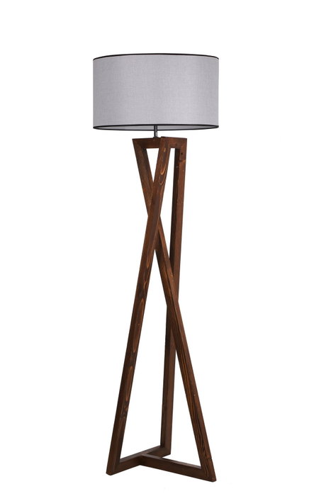 Opviq Lámpara de Pie de Madera Nogal y Gris con Pantalla de Tela